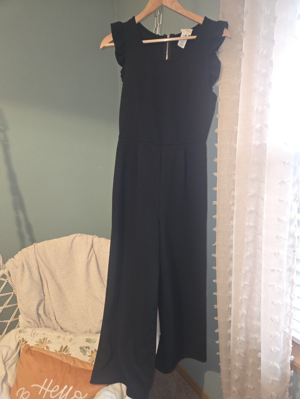 Caution To The Wind Black Ruffle-Sleeve Wide-Leg Jumpsuit